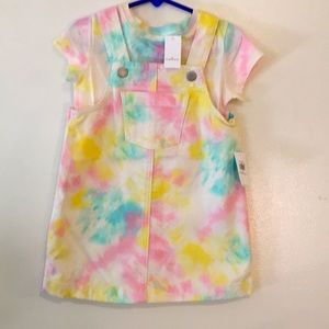 Tie-Dyed Overall Skirt & Matching Shirt set Sz 3T NEW All seasons Pastel Colors